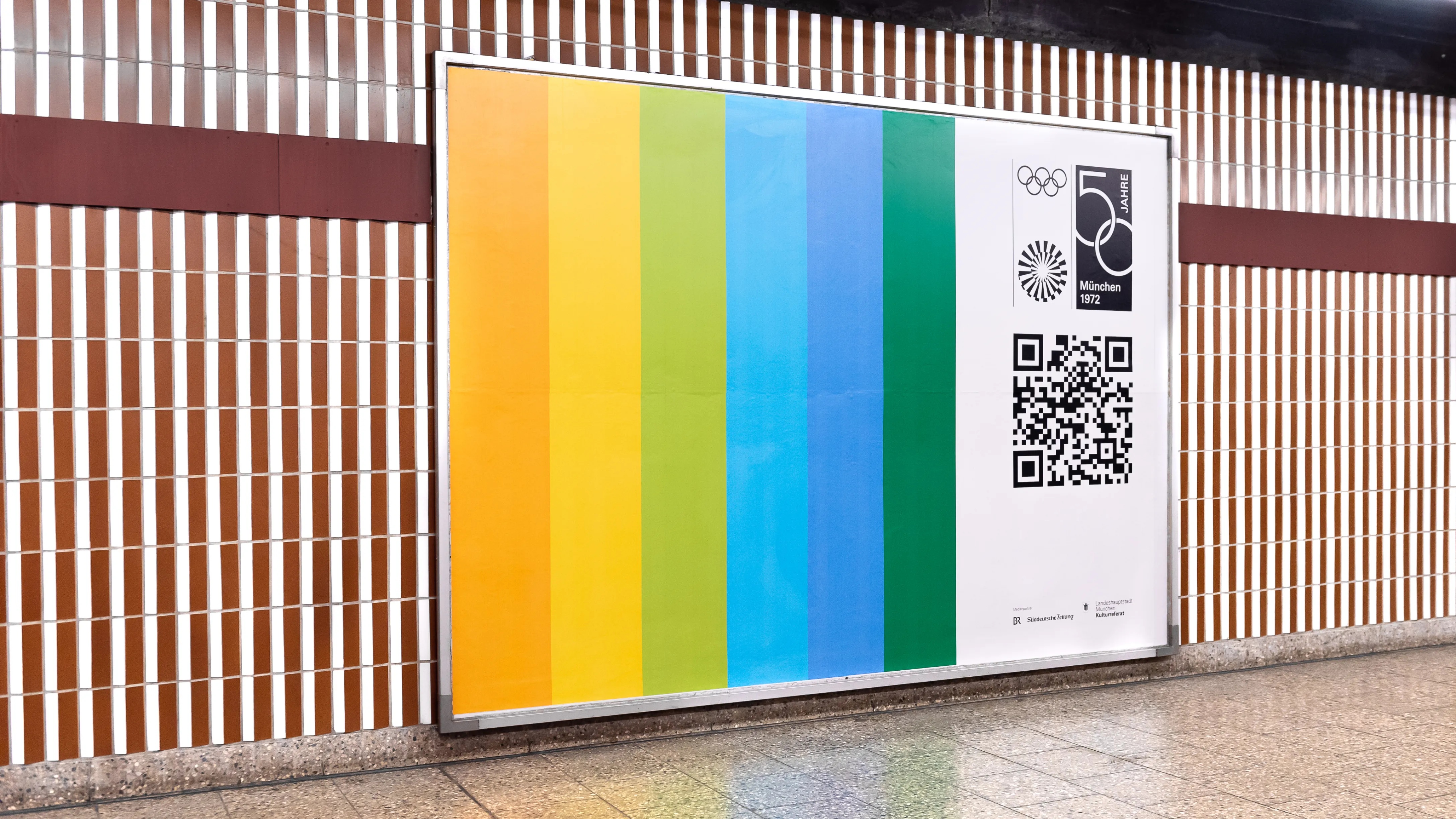 Plakatdesign für 50 Jahre Olympia München 1972, modernes Grafikdesign im öffentlichen Raum, Branding-Kampagne