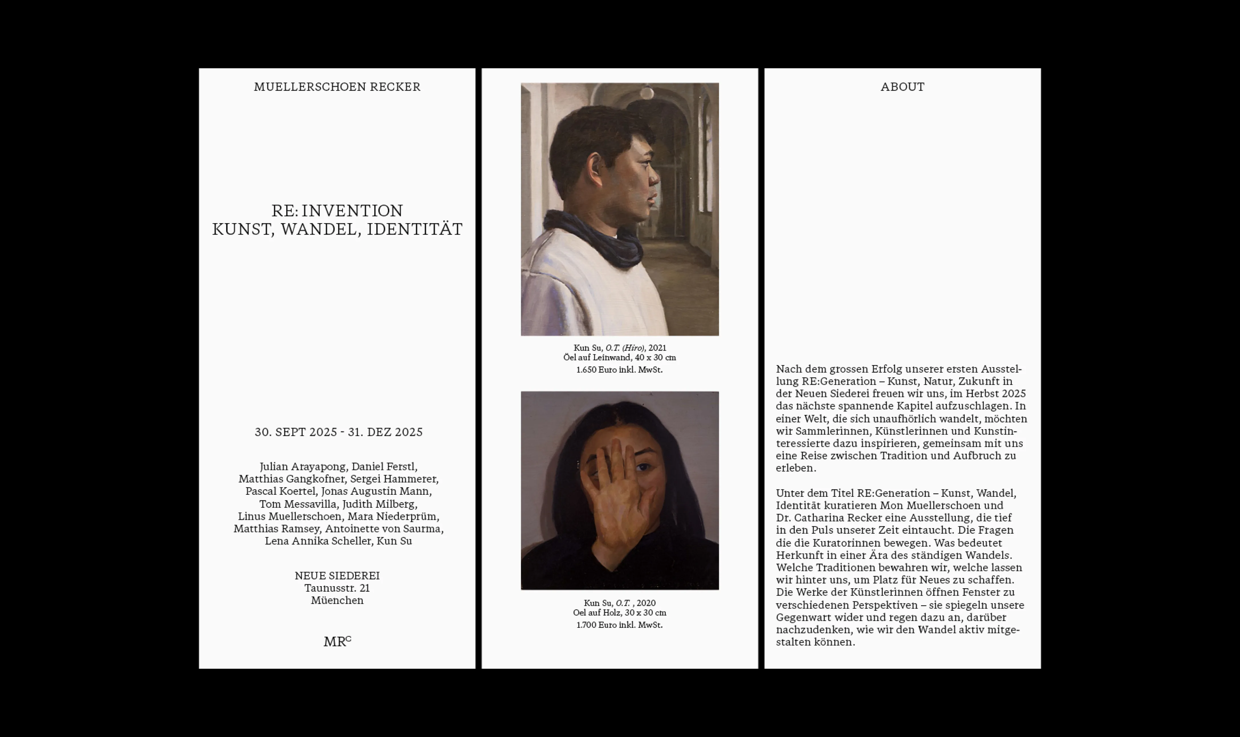 Muellerschoen Recker, Flyer, Re:Invention, Kunst, Wandel, Identität
