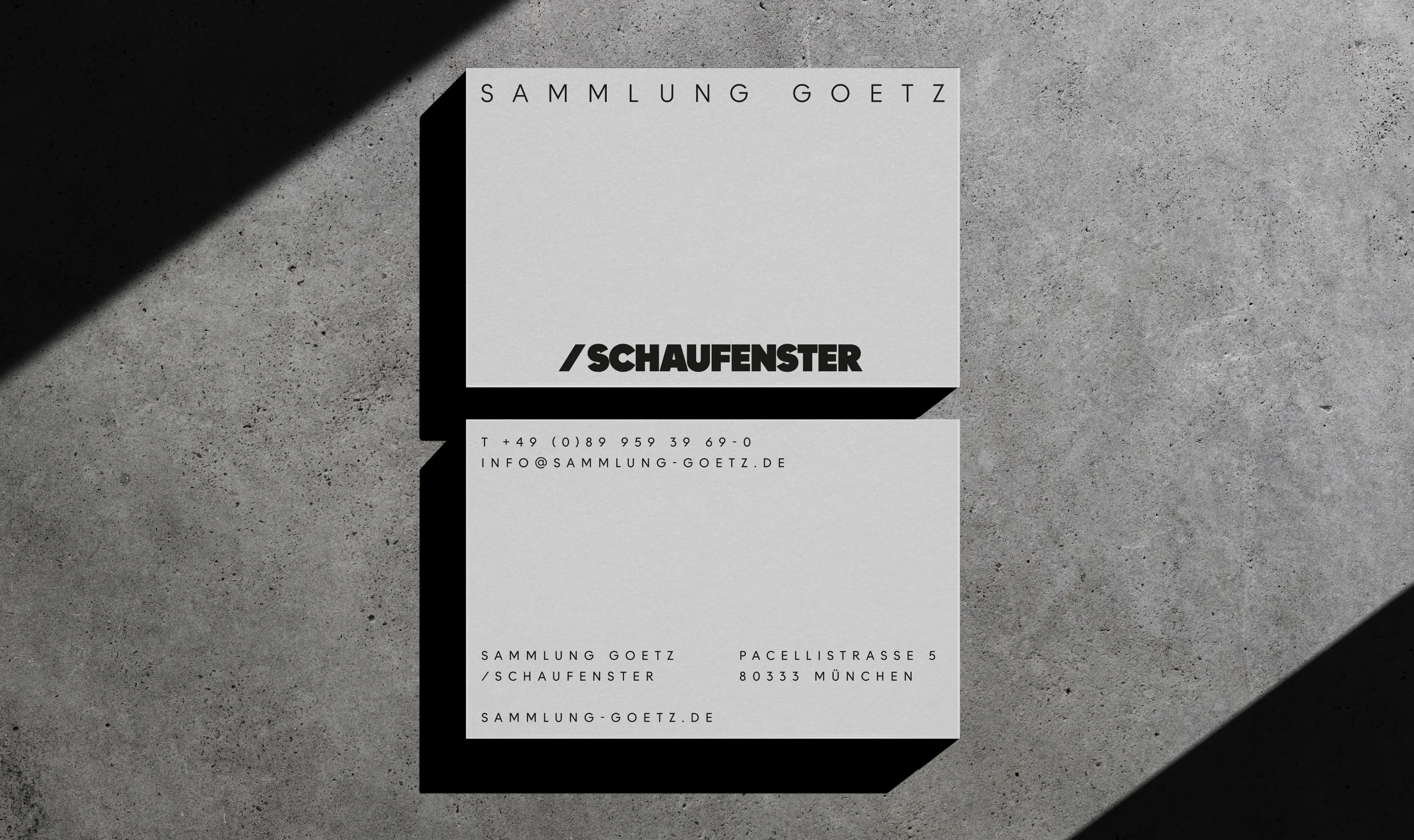Branding und Design für Sammlung Goetz - Visitenkarten für das Schaufenster