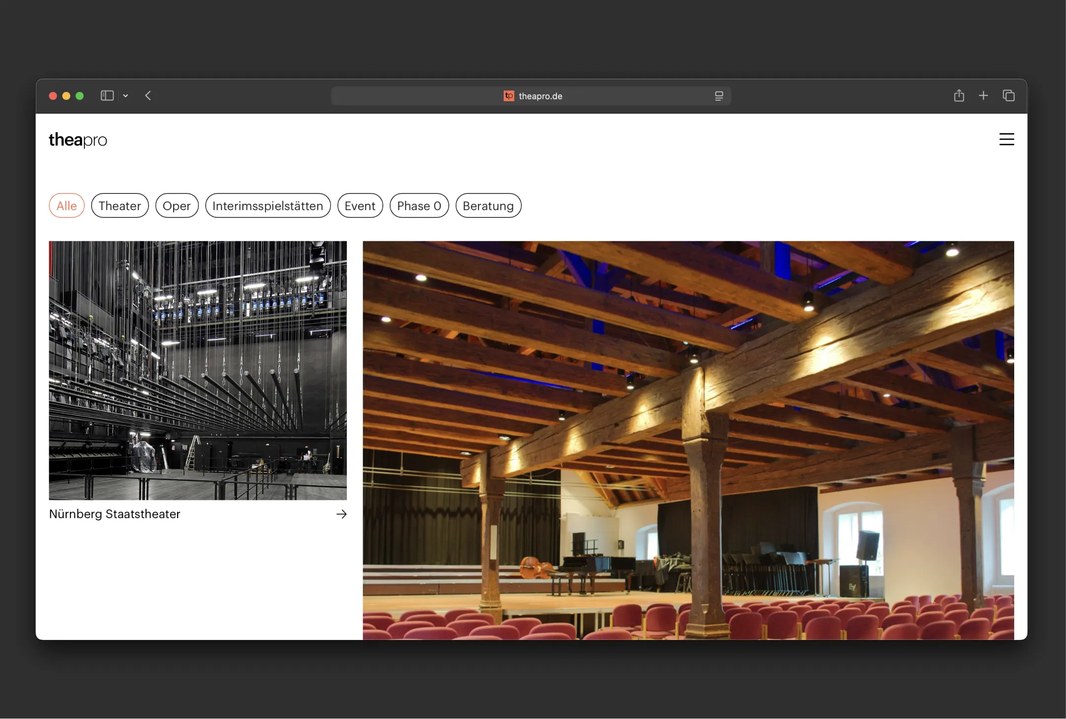 Redesign theapro website, Filter für Projekte