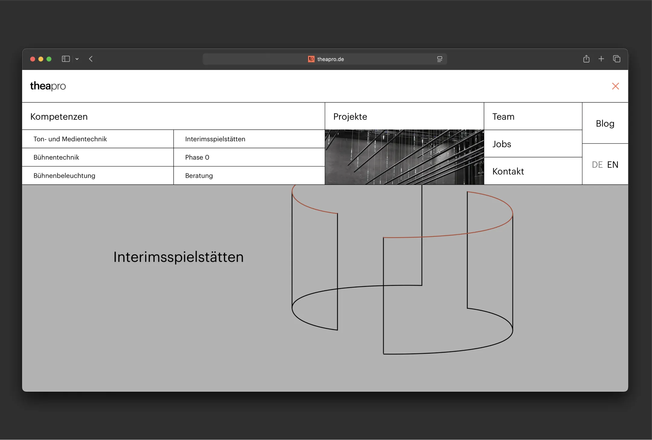 Webdesign für theapro, Megamenü